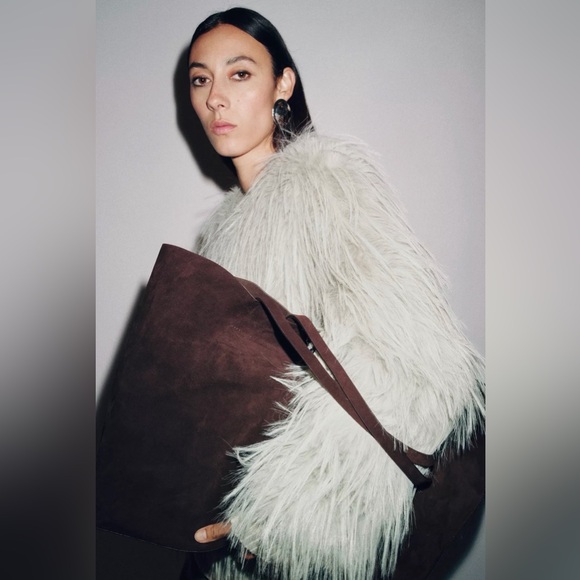 NWT Zara Woman Bloggers Fav ZW COLLECTION FAUX FUR COAT Jacket Gray Size S Small - Picture 7 of 12